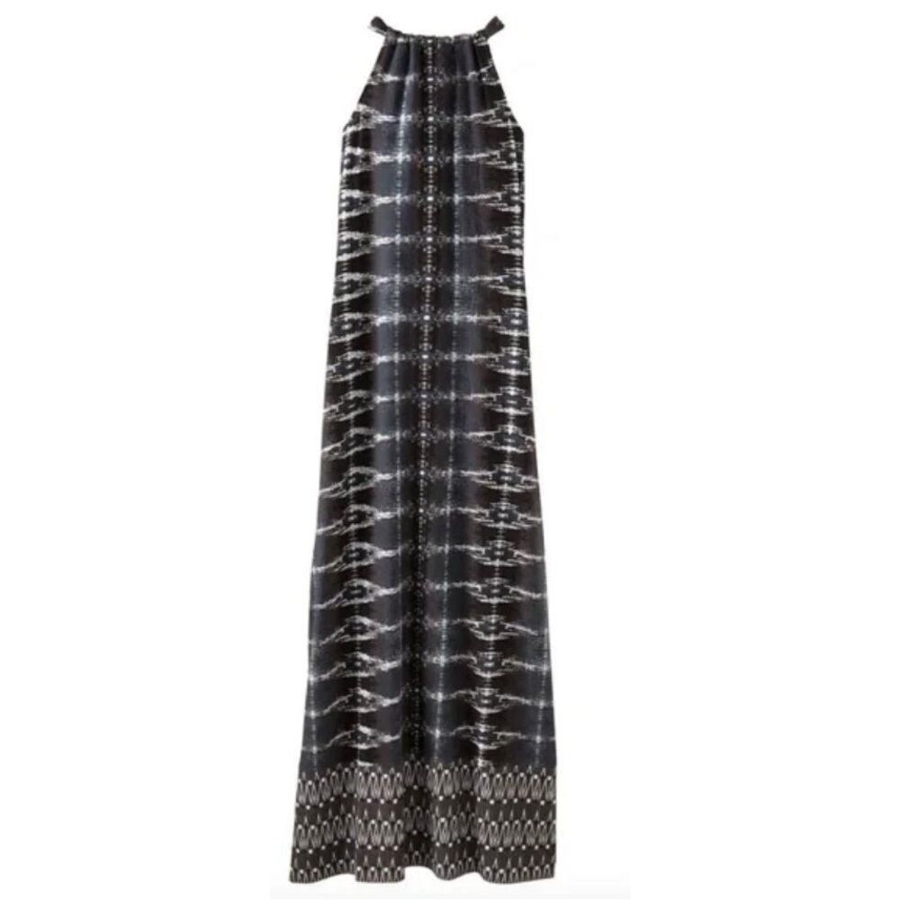 ATHLETA Santana gray boho print Sport SUN Halter MAXI long DRESS sz M